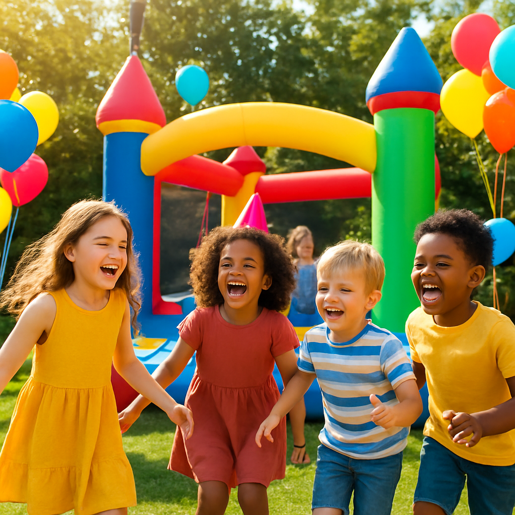 Kids birthday party with bounce house and balloons